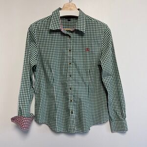 Brooks Brothers 346 Women's Green Gingham Button Down Shirt Size 10 Long Sleeve